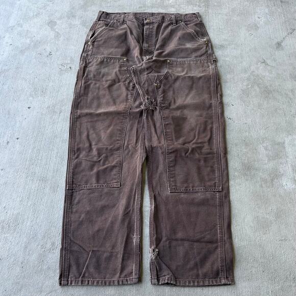 Vintage Y2K dark brown Carhartt double knee work wear carpenter pants - Picture 1 of 7